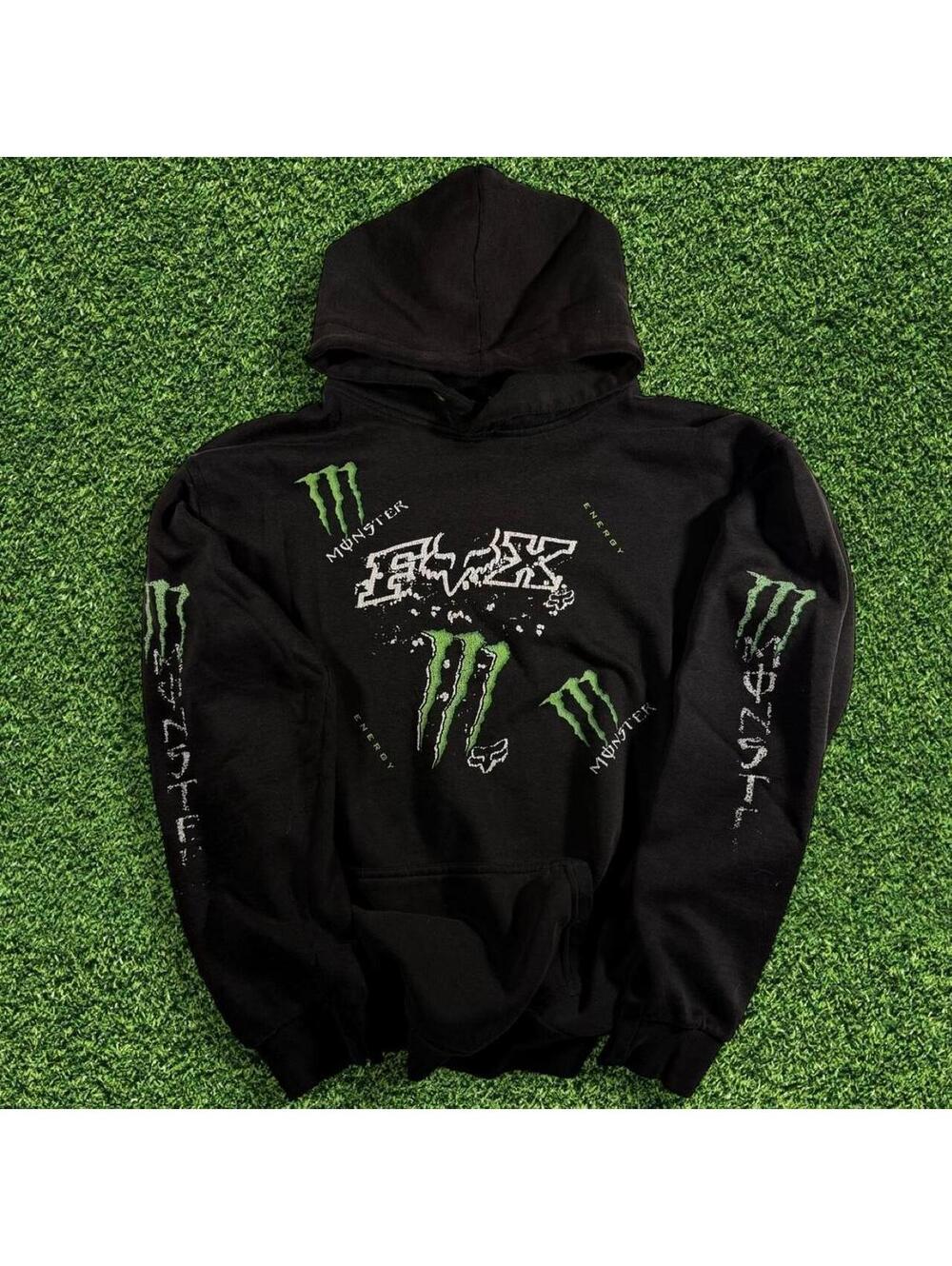 Vintage Fox Racing Monster Energy Hoodie Black Green Fits M/L